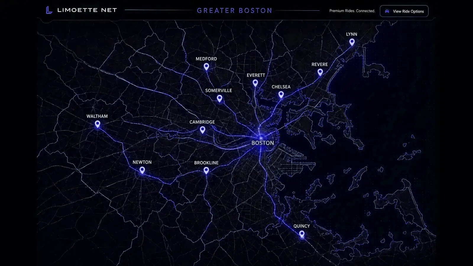 Digital Greater Boston map with Boston and connected communities.