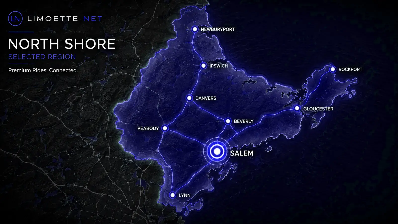 Digital North Shore map with Salem highlighted.