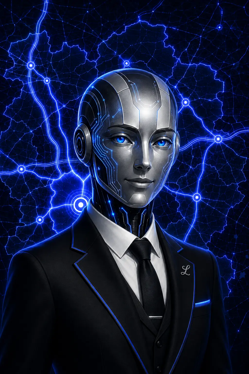 Limoette NET Concierge with bright neon blue circuitry over the Framingham network map